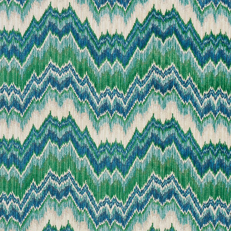 Schumacher Bezique Flamestitch Blue & Green | Fabric Bistro