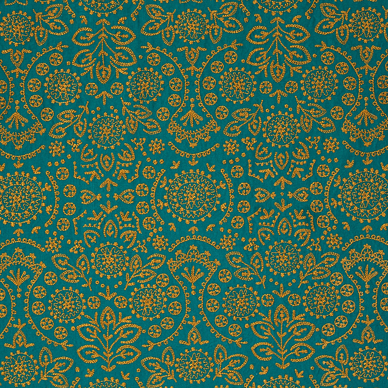 Schumacher Tiana Embroidery Fabric 79862 / Peacock
