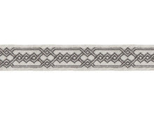 Load image into Gallery viewer, 2.125&quot; Wide Embroidered Aqua Blue Wheat Charcoal Teal Geometric Drapery Tape Trim