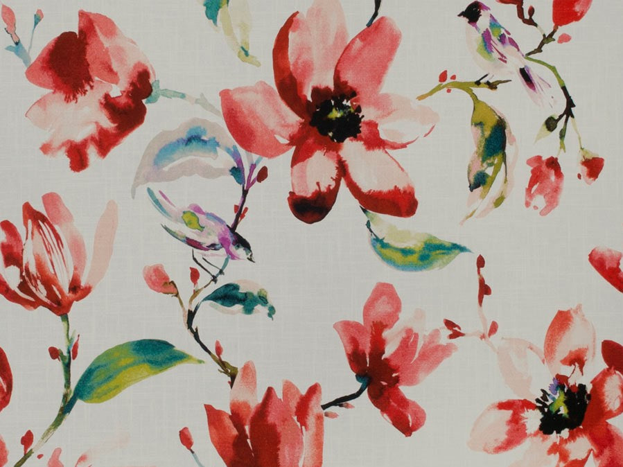 Watercolor Floral Home Decor Fabric | Orange / Teal / Red / Green / Grey |  Curtains / Light Upholstery | 100% Cotton | 54 Wide | By the Yard 
