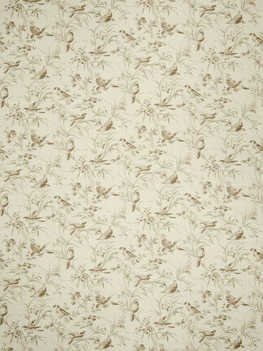Floral Bird Print Toile Drapery Fabric / Bisque