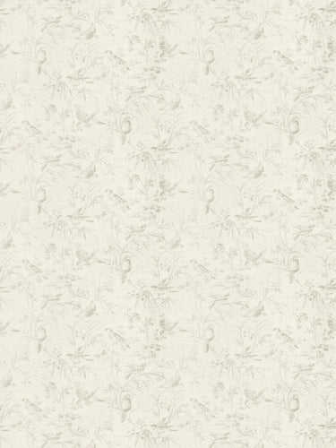 Floral Bird Print Toile Drapery Fabric / Blanc