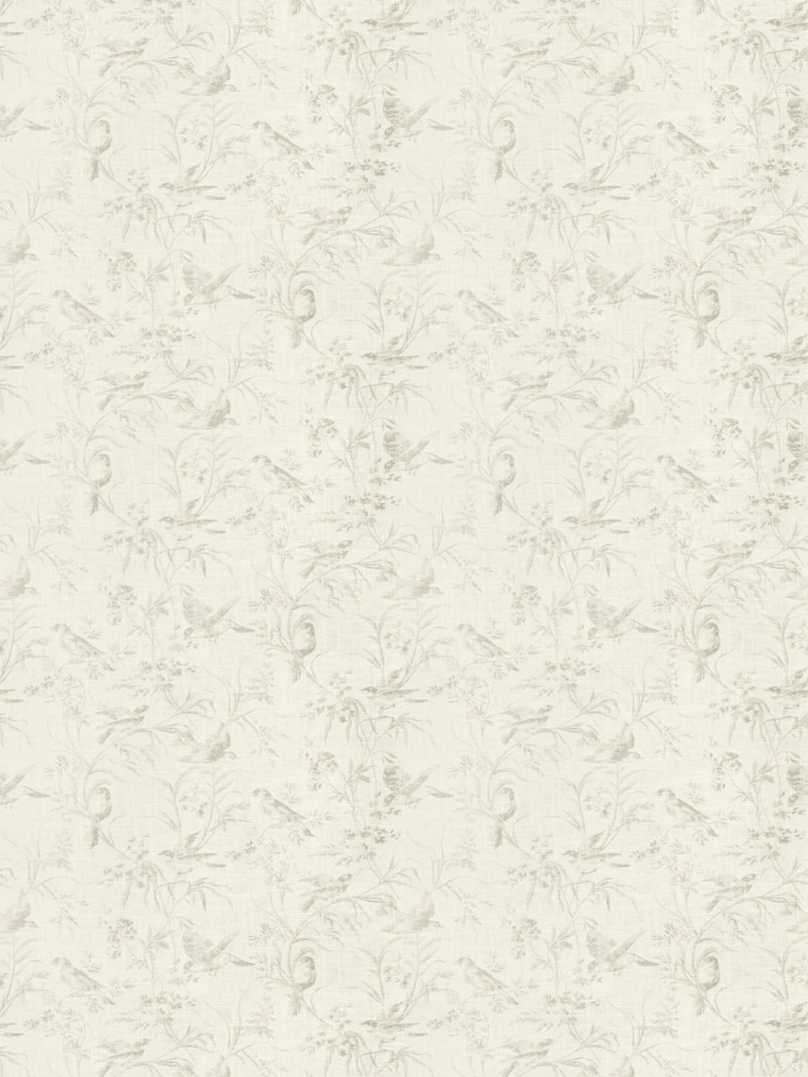 Floral Bird Print Toile Drapery Fabric / Blanc
