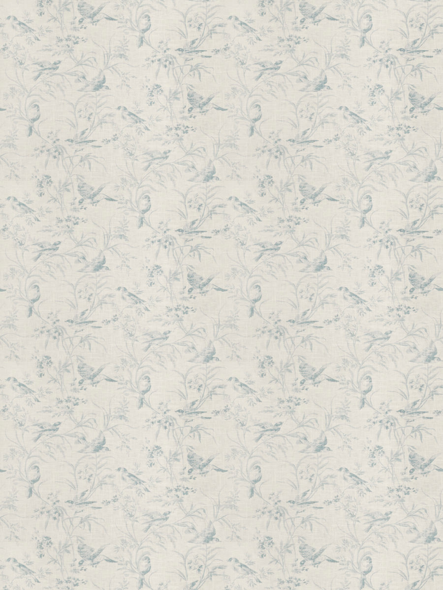 Floral Bird Print Toile Drapery Fabric / Chambray
