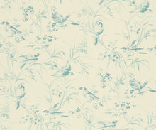 Load image into Gallery viewer, Floral Bird Print Toile Drapery Fabric / La Mer