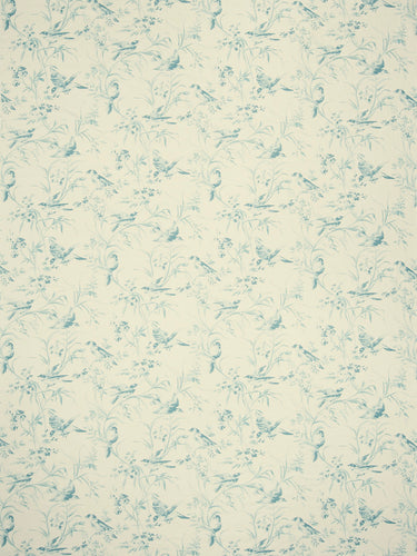 Floral Bird Print Toile Drapery Fabric / La Mer
