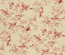 Load image into Gallery viewer, Floral Bird Print Toile Drapery Fabric / Rouge