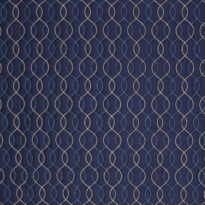 Stitch in Time Navy Blue Beige Embroidered Trellis Drapery Fabric / Indigo