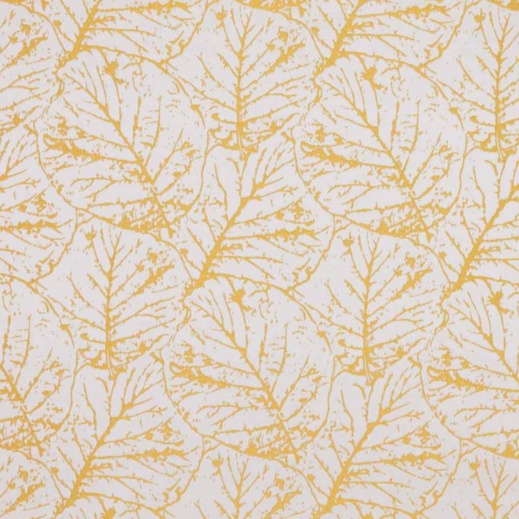 Tree House Gold White Botanical Abstract Leaf Drapery Fabric / Forsythia