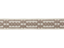 Load image into Gallery viewer, 2.125&quot; Wide Embroidered Grey Beige Taupe Green Geometric Drapery Tape Trim