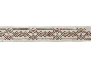 2.125" Wide Embroidered Grey Beige Taupe Green Geometric Drapery Tape Trim