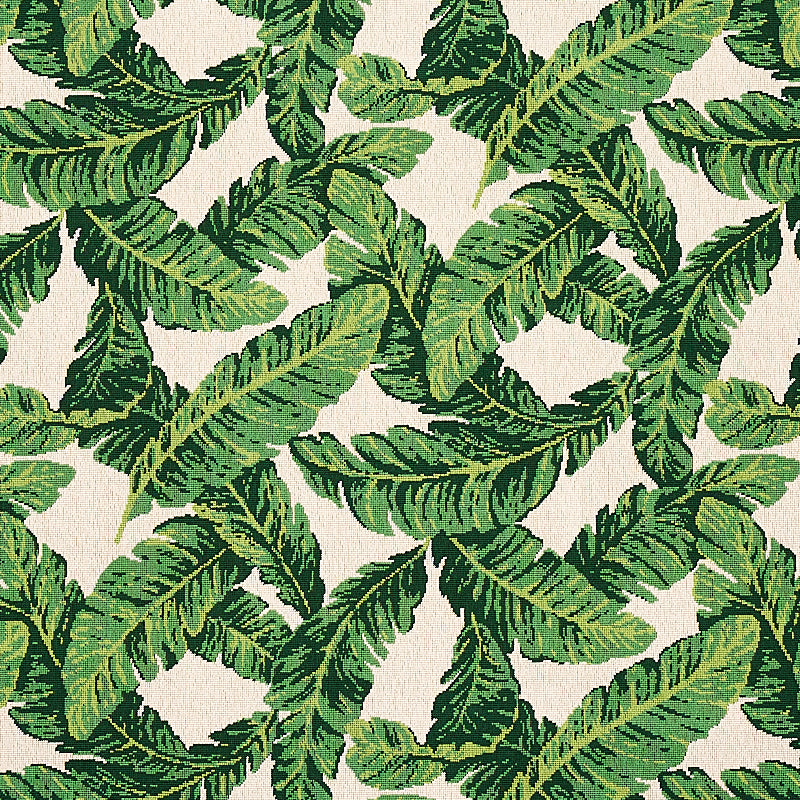 Schumacher Tropical Leaf Epingle Fabric 80090 / Green & Ivory