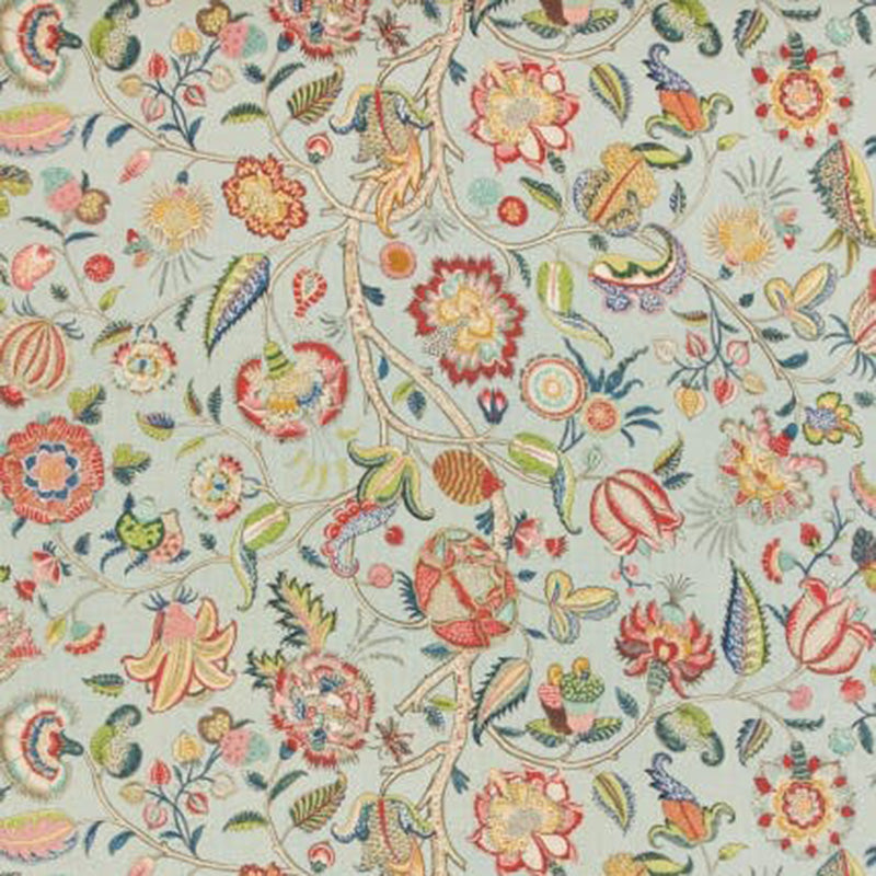 Brunschwig & Fils Aravali Fabric / Aqua/Rose