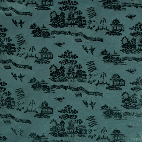 Brunschwig & Fils La Pagode Velvet Fabric / Teal