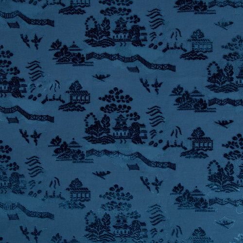 Brunschwig & Fils La Pagode Velvet Fabric / Navy