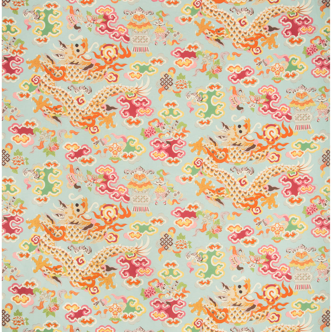 Brunschwig & Fils Ming Dragon Print Fabric / Aqua