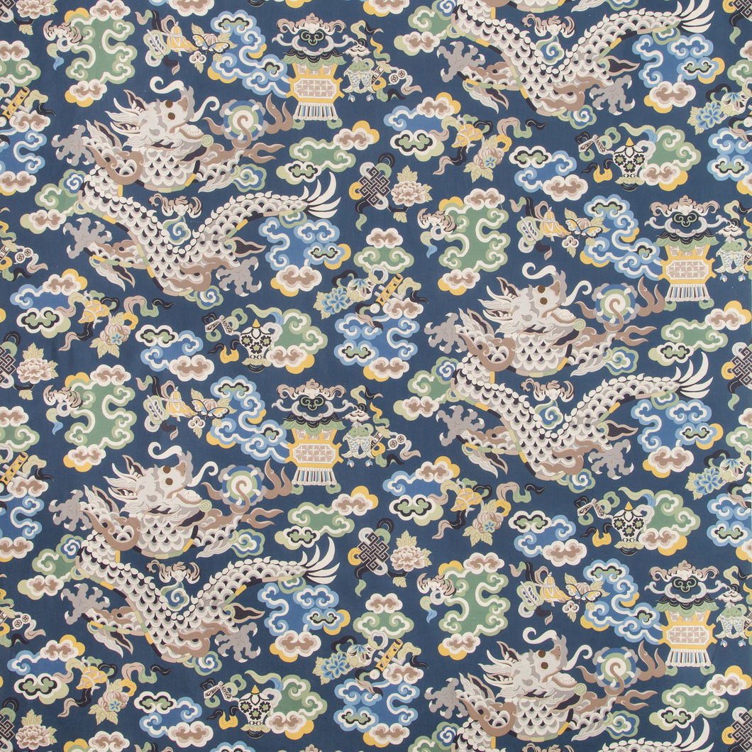 Brunschwig & Fils Ming Dragon Print Fabric / Lapis