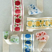 Load image into Gallery viewer, Schumacher Saranda Flower Embroidery Tape Trim 80390 / Cardinal