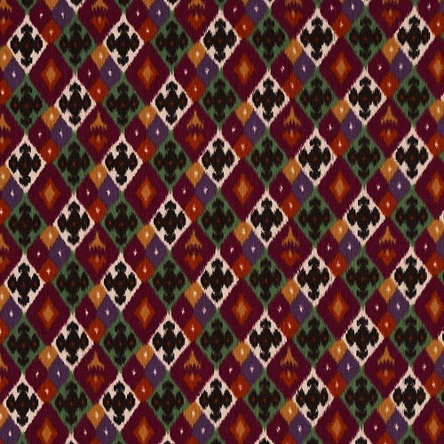 Schumacher Sasha Diamond Ikat Fabric 80662 / Jade And Plum