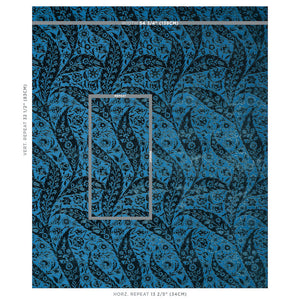 Schumacher Saz Paisley Silk Velvet Fabric 80780 / Blue