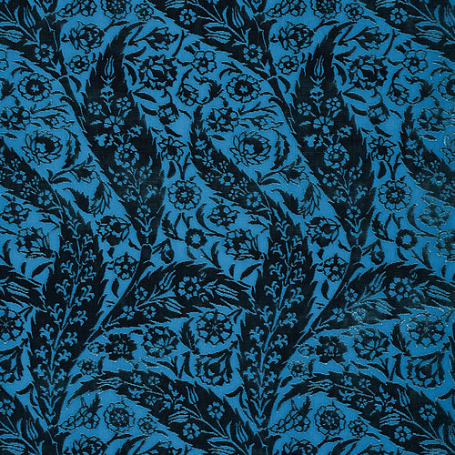 Schumacher Saz Paisley Silk Velvet Fabric 80780 / Blue