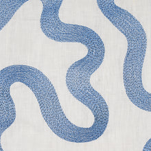Load image into Gallery viewer, Schumacher Riley Embroidery Fabric 80790 / Navy On Natural