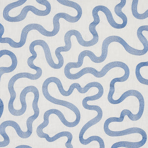 Schumacher Riley Embroidery Fabric 80790 / Navy On Natural