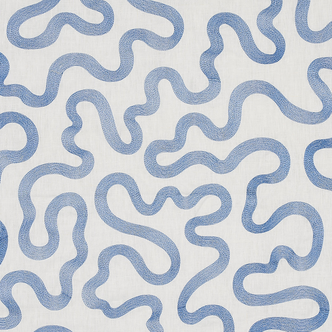 Schumacher Riley Embroidery Fabric 80790 / Navy On Natural