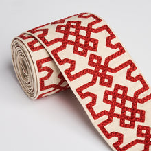 Load image into Gallery viewer, Schumacher Knotted Trellis Tape Trim 80881 / Crimson On Unbleached