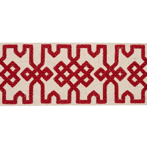 Schumacher Knotted Trellis Tape Trim 80881 / Crimson On Unbleached
