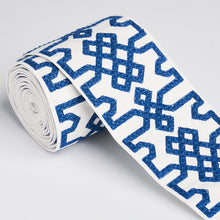 Load image into Gallery viewer, Schumacher Knotted Trellis Tape Trim 80883 / Blue On White