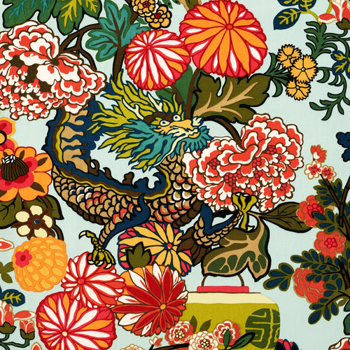 Schumacher Chiang Mai Dragon Velvet Fabric 81170 / Aquamarine