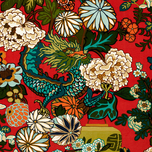 Schumacher Chiang Mai Dragon Velvet Fabric 81172 / Laquer