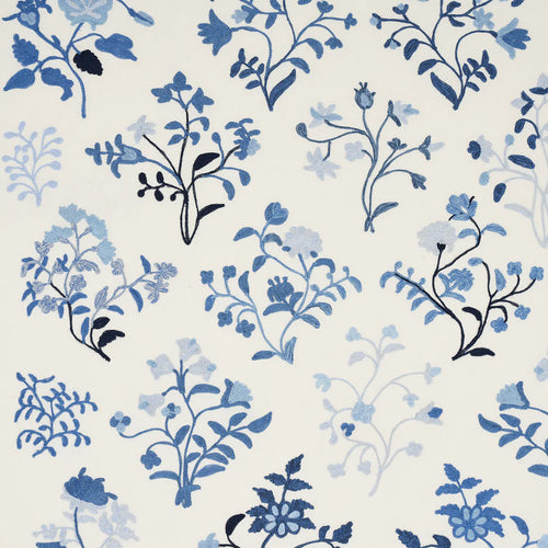 Schumacher Raleigh Crewel Embroidery Fabric 81431 / Cornflower
