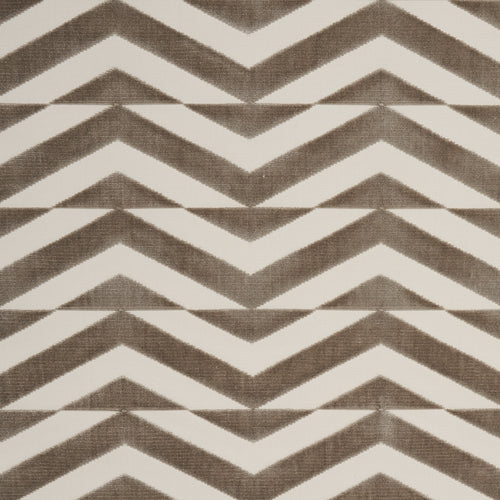 Schumacher Broken Chevron Cut Velvet Fabric 81810 / Taupe On Ivory