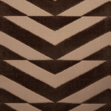 Load image into Gallery viewer, Schumacher Broken Chevron Cut Velvet Fabric 81811 / Brown On Camel