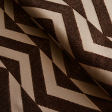 Load image into Gallery viewer, Schumacher Broken Chevron Cut Velvet Fabric 81811 / Brown On Camel