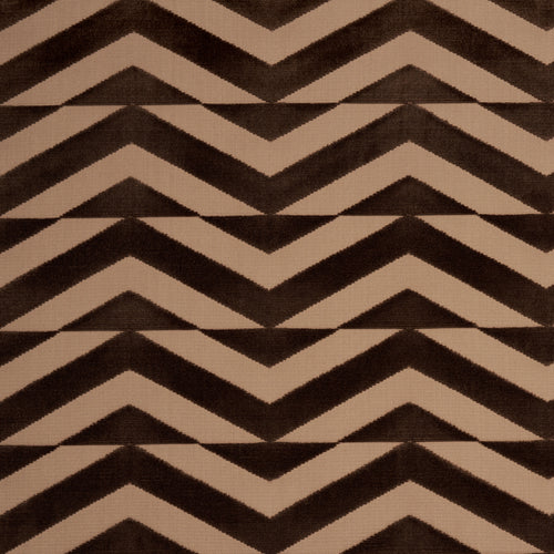 Schumacher Broken Chevron Cut Velvet Fabric 81811 / Brown On Camel