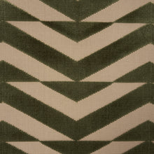 Load image into Gallery viewer, Schumacher Broken Chevron Cut Velvet Fabric 81812 / Olive On Khaki
