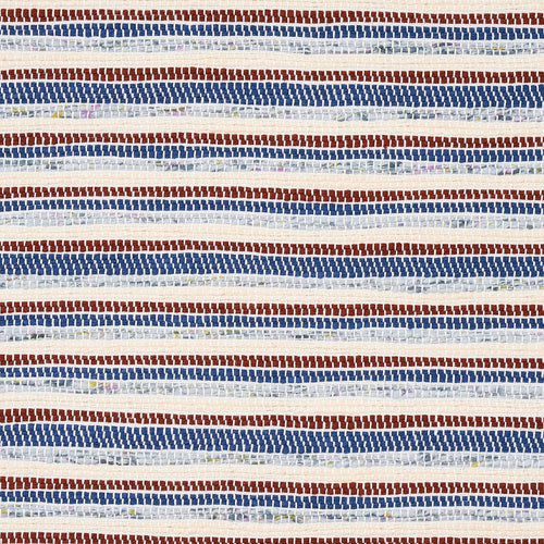 Schumacher Rag Rug Hand Woven Stripe Fabric 82100 / Indigo & Mocha