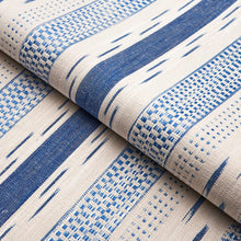 Load image into Gallery viewer, Schumacher Mirza Ikat Stripe Fabric 82110 / Blue On Natural
