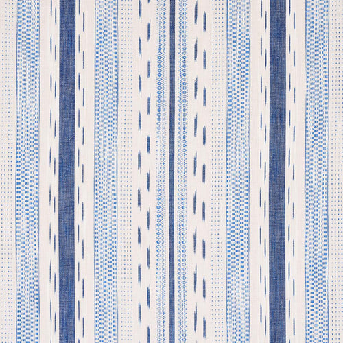 Schumacher Mirza Ikat Stripe Fabric 82110 / Blue On Natural