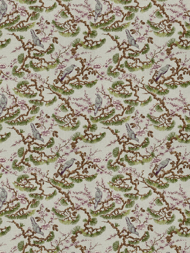 Floral Bird Print Drapery Fabric / Amethyst