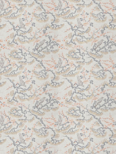 Floral Bird Print Drapery Fabric / Clay