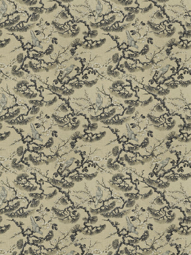 Floral Bird Print Drapery Fabric / Sepia