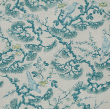 Load image into Gallery viewer, Floral Bird Print Drapery Fabric / Turquoise