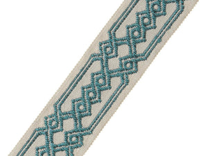2.125" Wide Embroidered Aqua Blue Wheat Charcoal Teal Geometric Drapery Tape Trim
