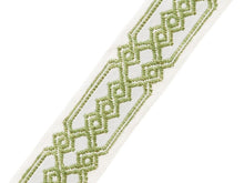 Load image into Gallery viewer, 2.125&quot; Wide Embroidered Grey Beige Taupe Green Geometric Drapery Tape Trim