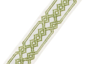 2.125" Wide Embroidered Grey Beige Taupe Green Geometric Drapery Tape Trim