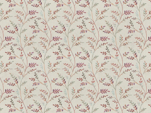 Cream Magenta Orange Aqua Green Embroidered Floral Drapery Fabric